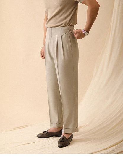 Pantalon droit d'été pour hommes bouton de Paris sans repassage coupe ample affaires Naples pantalons décontractés taille haute pantalon de bureau hommes
