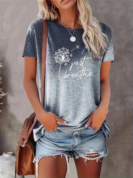 T-shirt col rond femme imprimé pissenlit mode de rue urbaine T-shirt ample femme quotidien décontracté élégant haut à manches courtes