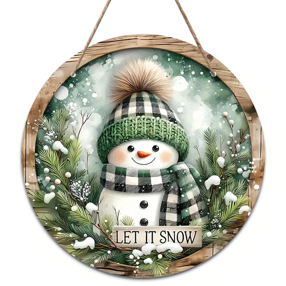 Panneau de porte en bois avec décorations de noël, 1 pièce, charmant bonhomme de neige, panneau de bienvenue suspendu en bois pour porte d'entrée, décoration murale de la maison