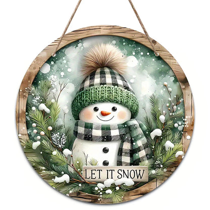 Panneau de porte en bois avec décorations de noël, 1 pièce, charmant bonhomme de neige, panneau de bienvenue suspendu en bois pour porte d'entrée, décoration murale de la maison