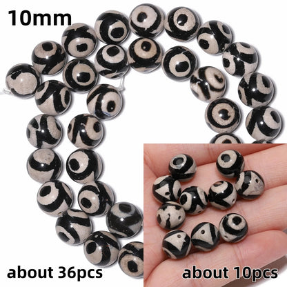 Perles rondes en agate Dzi naturelle, prière tibétaine, prairie mystique, perles pour bijoux, bricolage exécutif, accessoires de bracelet vintage, 6mm, 8mm, 10mm