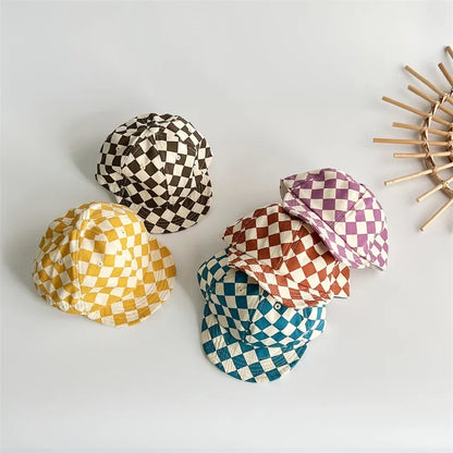 Casquette de baseball à bords souples pour enfants, chapeau de protection solaire pour bébé, ombrage, damier, mode, garçon, fille, 9832A