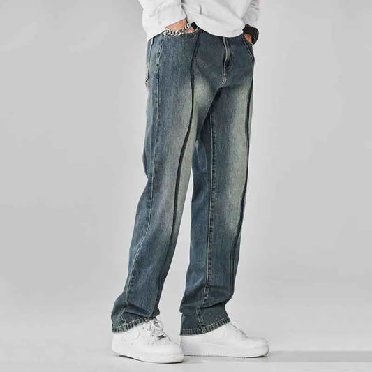 DistMurcia-Jean Vintage à Jambes Larges et Droites pour Homme, Vêtement Polyvalent, Style Américain, Été