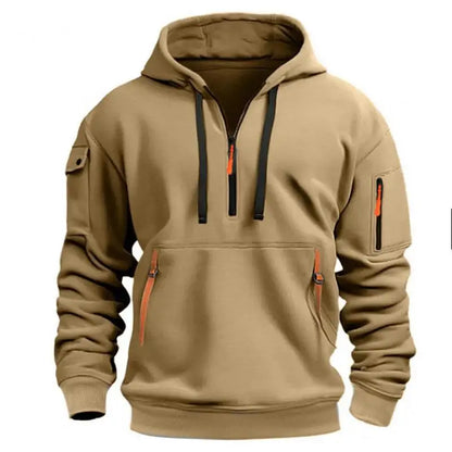 Sweats à capuche zippés multi-poches pour hommes, sweat-shirt de sport, streetwear décontracté, pull Harajuku, manches longues, monochromatique, automne, hiver