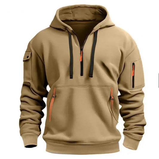 Sweats à capuche zippés multi-poches pour hommes, sweat-shirt de sport, streetwear décontracté, pull Harajuku, manches longues, monochromatique, automne, hiver