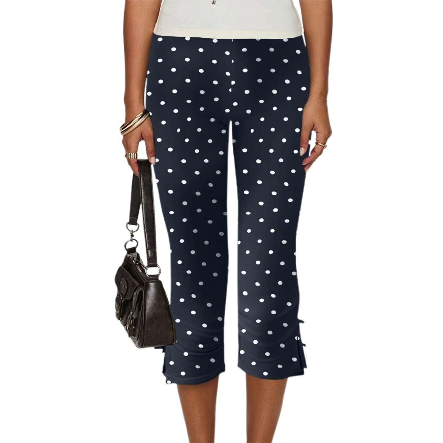 Pantalon Capri pour femmes, couleur unie, décor avec nœud, pantalon court décontracté, extensible, Leggings courts, été