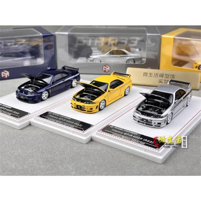 Stock 1:64 GTR R33 400R Skyline R32 R35 modèle de voiture moulée sous pression en alliage, jouet pour adolescents, à collectionner, cadeau d'anniversaire pour enfants.