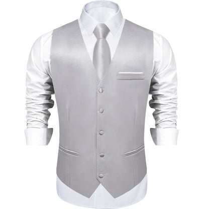 Costume en Satin solide, ensemble gilet et cravate, noir, blanc, bleu, rouge, smoking de mariage pour hommes, gilets d'affaires de luxe, bal de promo, veste sociale sans manches