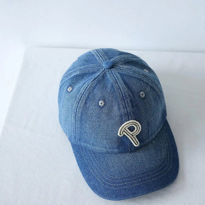 Chapeau de Baseball en Denim avec Lettres Brodées pour Garçon et Fille, Casquette à Visière, Couleur Unie, Protection Solaire, en Coton, Décontracté, pour Enfant, Nouvelle Collection