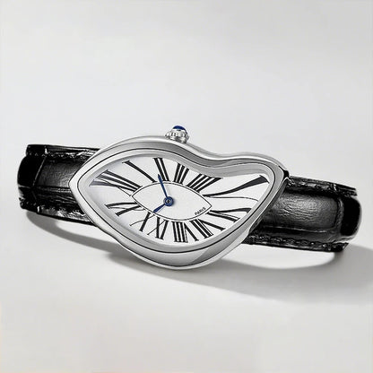 Montres médiévales Retr montres extraterrestres fondues et torsadées Y2k dames hommes bracelet en cuir montre à Quartz avancée boîtier irrégulier en cuir