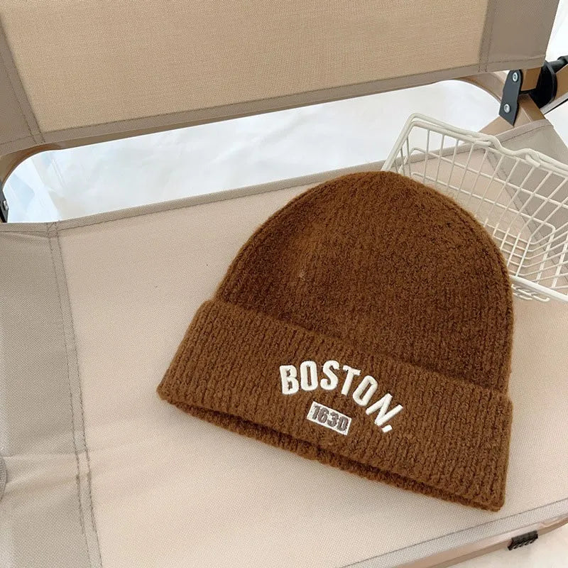 Chaud bébé hiver chapeaux pour enfants bonnet tricoté couleur bonbon R lettre en plein air décontracté enfants filles bonnet chapeau