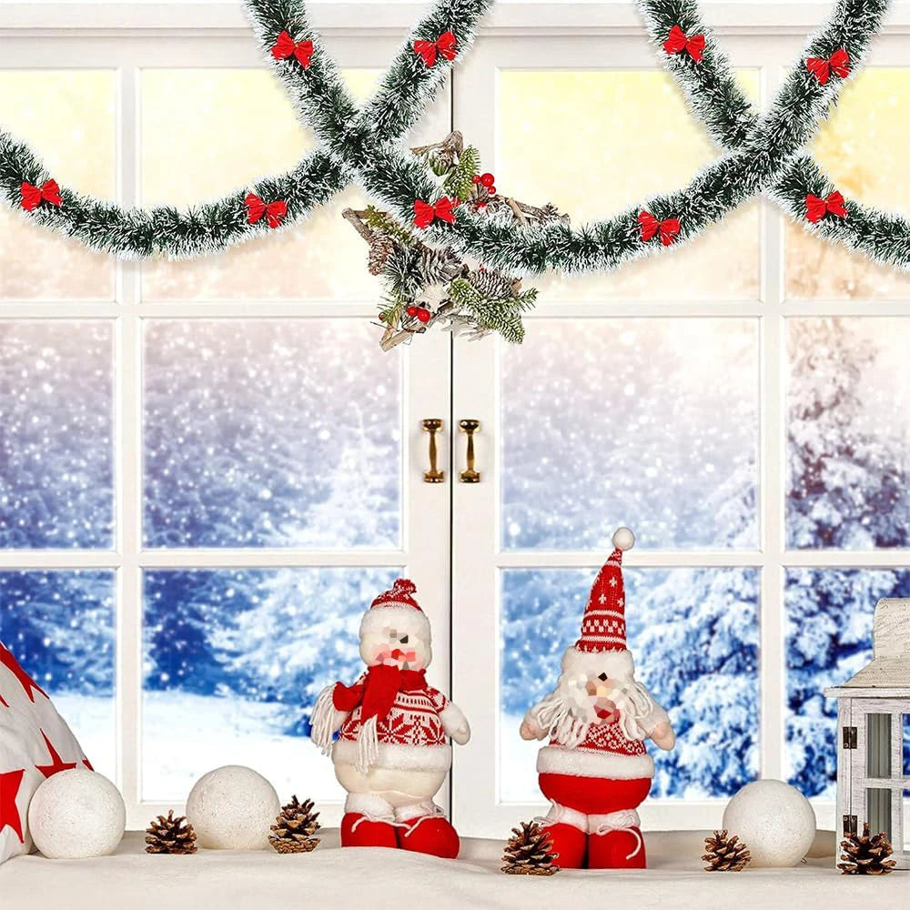 Guirlande de Noël décorations 6,5 pieds vert guirlande suspendue de Noël nœuds rouges boules ornements arbre de Noël décor de fête à la maison nouvel an