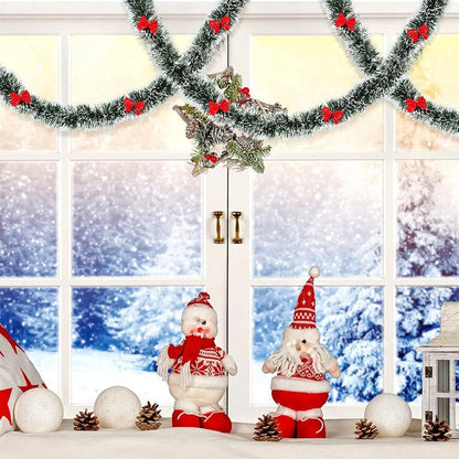 Guirlande de Noël décorations 6,5 pieds vert guirlande suspendue de Noël nœuds rouges boules ornements arbre de Noël décor de fête à la maison nouvel an