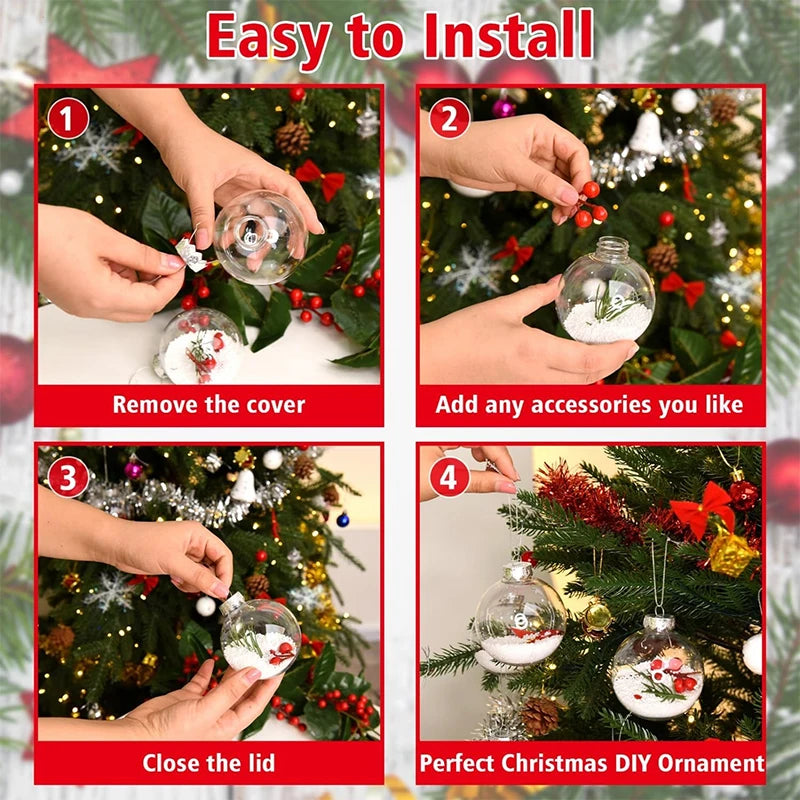 Décoration suspendue pour arbre de noël vide, 2 pièces, 6/8/10cm, boule ronde transparente ouverte en plastique, ornement Transparent, fournitures de fête pour enfants, bricolage