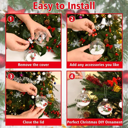 Décoration suspendue pour arbre de noël vide, 2 pièces, 6/8/10cm, boule ronde transparente ouverte en plastique, ornement Transparent, fournitures de fête pour enfants, bricolage