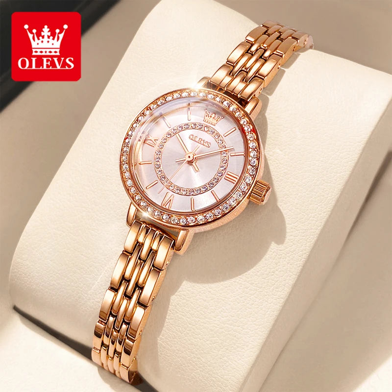 OLEVS-Montre en diamant pour femme, or rose, acier inoxydable, étanche, montre-bracelet élégante pour femme, quartz original, 5508