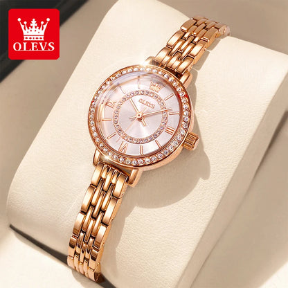 OLEVS-Montre en diamant pour femme, or rose, acier inoxydable, étanche, montre-bracelet élégante pour femme, quartz original, 5508