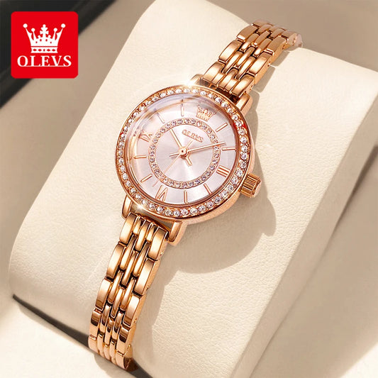 OLEVS-Montre en diamant pour femme, or rose, acier inoxydable, étanche, montre-bracelet élégante pour femme, quartz original, 5508