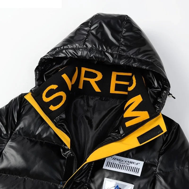 Nouveau cuir brillant hommes épaissir chaud hiver veste décontracté Parka vêtements d'extérieur automne imperméable col montant à capuche manteau vêtements