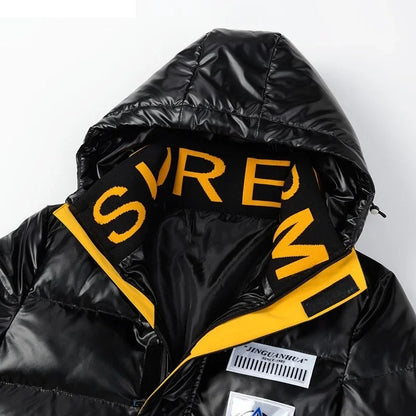 Nouveau cuir brillant hommes épaissir chaud hiver veste décontracté Parka vêtements d'extérieur automne imperméable col montant à capuche manteau vêtements