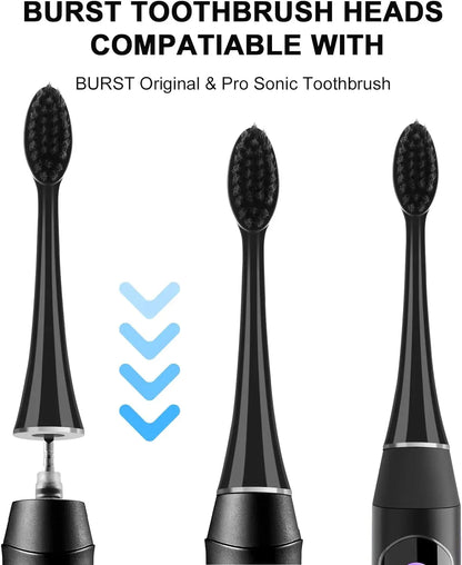 Têtes de brosse de rechange pour brosse à dents électrique sonique originale Burst Pro, recharge de poils de charbon de bois souple avec capuchon anti-poussière, 10 pièces