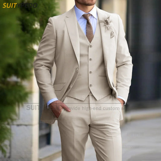 Ensemble de costumes élégants pour hommes, tenue formelle sur mesure pour Banquet de mariage, marié, mode fête, Slim Fit, Blazer, gilet, pantalon, 3 pièces