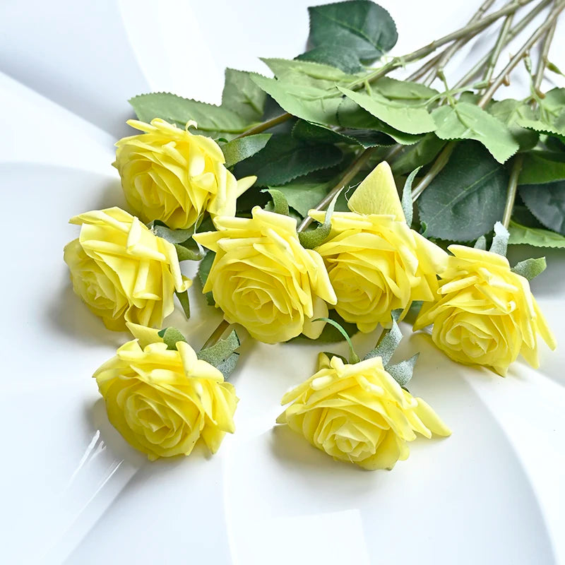 7 pièces vraie touche Rose branche tige Latex Rose main sensation feutre Simulation décorative artificielle Silicone Rose fleurs maison mariage