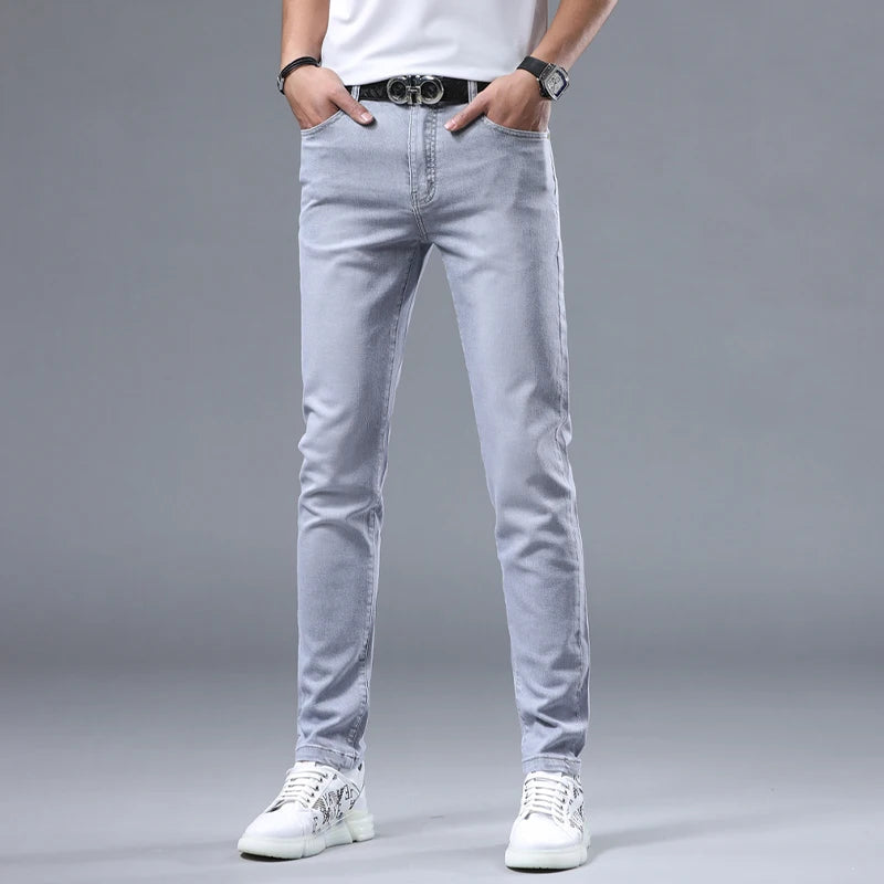 Jeans pour Homme, Pantalon Décontracté, Simple, Slim, Petits Pieds, Tendance, artificiel astique, Polyvalent, Haut de Gamme, Gris Clair, Nouvelle Collection Printemps et Été 2024
