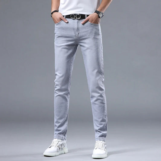 Jeans pour Homme, Pantalon Décontracté, Simple, Slim, Petits Pieds, Tendance, artificiel astique, Polyvalent, Haut de Gamme, Gris Clair, Nouvelle Collection Printemps et Été 2024
