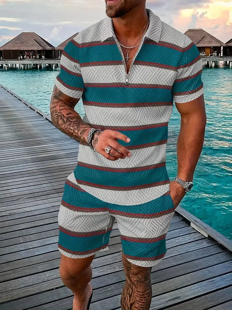 Polo et short College en 3D pour hommes, motif ethnique rétro, fermeture éclair, vêtements de rue décontractés, mode, nouveau, 2 pièces