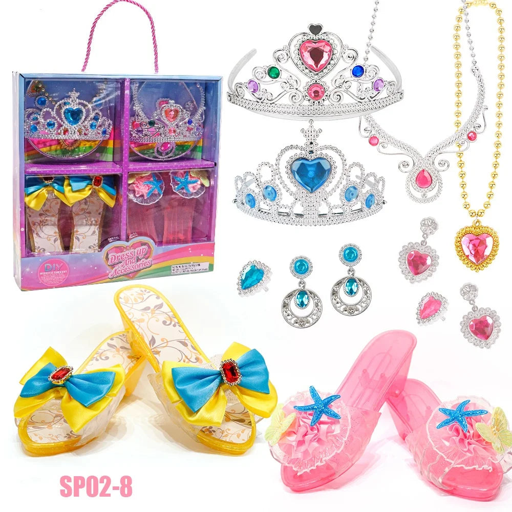 Ensemble de jouets de déguisement de princesse avec chaussures en cristal, collier, boucles d'oreilles et boîte à bijoux pour enfants – Idée pour fêtes d'anniversaire et récréation