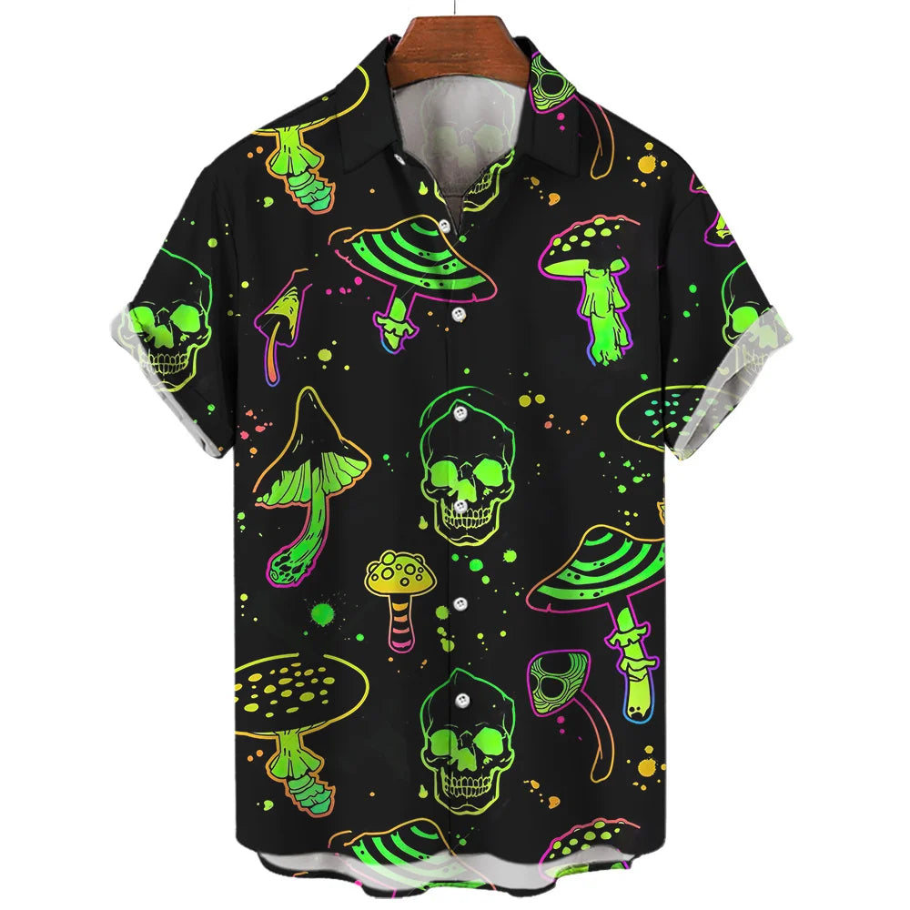 Chemise hawaïenne à manches courtes pour hommes, vêtements amples et respirants, imprimé diable horreur en 3d, été, 2024