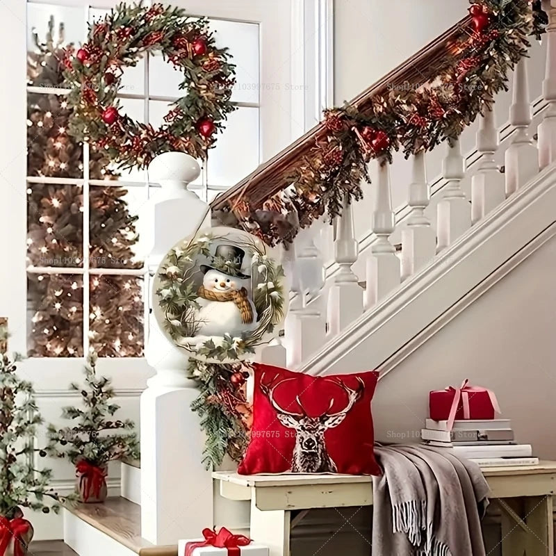 Panneau de porte en bois avec décorations de noël, 1 pièce, charmant bonhomme de neige, panneau de bienvenue suspendu en bois pour porte d'entrée, décoration murale de la maison
