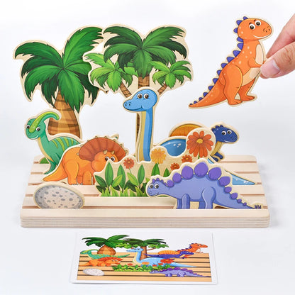Jeu de pensée logique en bois pour enfants, puzzle de scène d'animaux de ferme, jeu de construction assorti, formation à l'imagination, jouets éducatifs Montessori