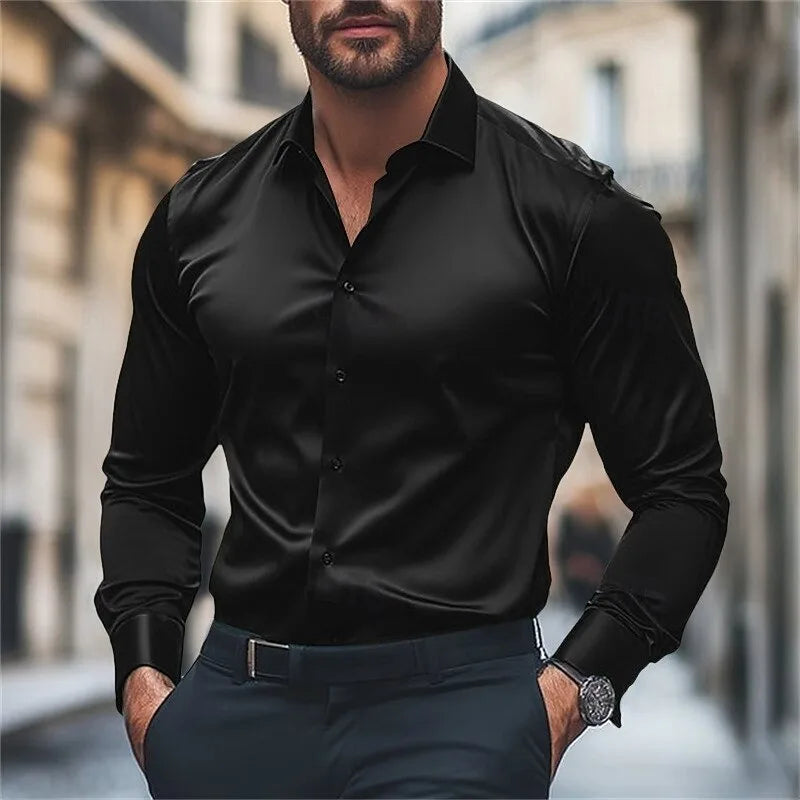 Chemise homme décontracté confort couleur unie vacances de mariage chemise à manches longues luxe Royal haut à revers grande taille expédition rapide