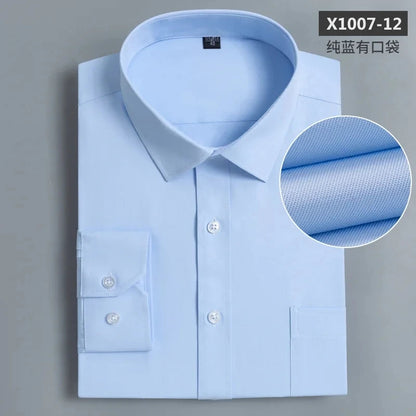 Nouveau coton hommes classique à manches longues robe chemise poche régulière coupe formelle affaires travail bureau décontracté bouton blanc chemises sociales