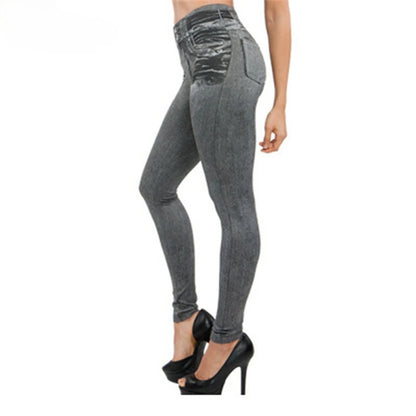 Pantalon élastique pour femmes, nouvelle mode d'été, Slim, Imitation Denim imprimé, bas de neuf minutes, 2025