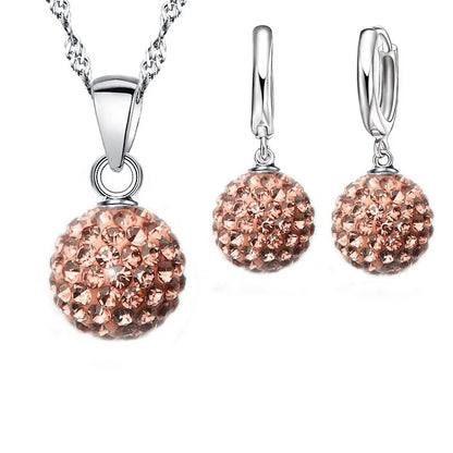 Ensembles de bijoux en argent regardé 925 pour femmes et filles, cadeaux de mariage, cristal autrichien pavé, collier boule CZ Chang, boucles d'oreilles créoles, patients
