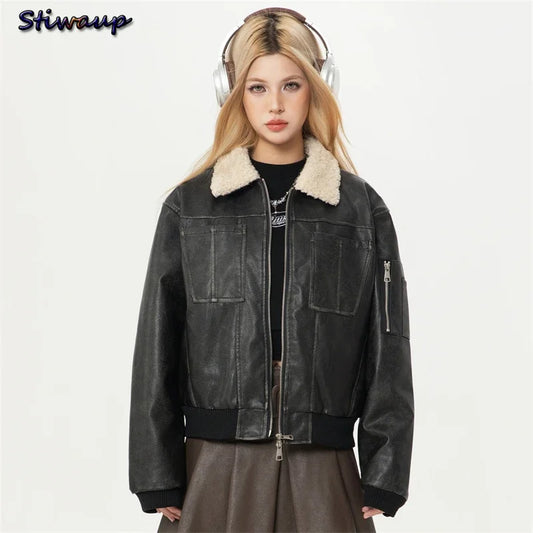 Veste d'extérieur en fausse fourrure pour femme, vestes de moto en cuir pour femme, manteau d'extérieur pour femme, offres Chester, nouveau, hiver, 2024