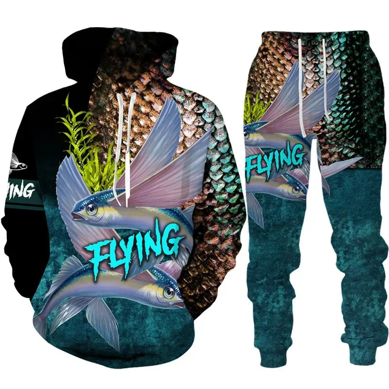 Solomon-Ensemble de sweat à capuche à manches longues pour hommes, impression de poisson 3D, mode de pêche décontractée, pull sportif en plein air, surdimensionné, haute qualité