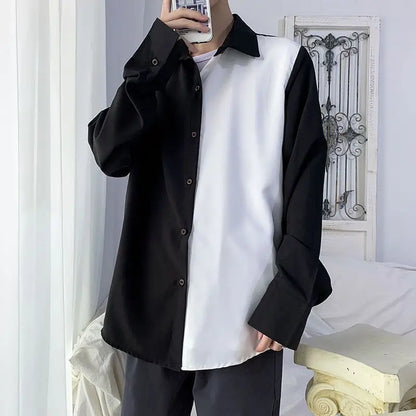 Chemise à manches longues noire et blanche pour homme, style coréen épissé, haute qualité, édition coréenne, printemps et automne, 2024
