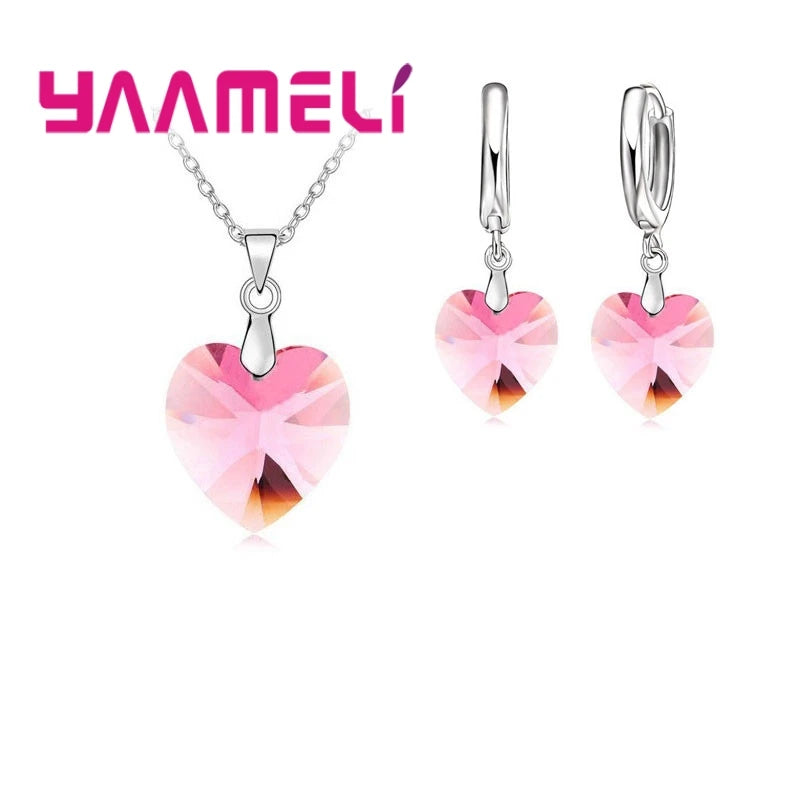 Ensemble de bijoux en forme de coeur d'amour pour femmes, argent regardé 925, patients, mariage, mode, cristal, Pmotpresidence, colliers, boucles d'oreilles