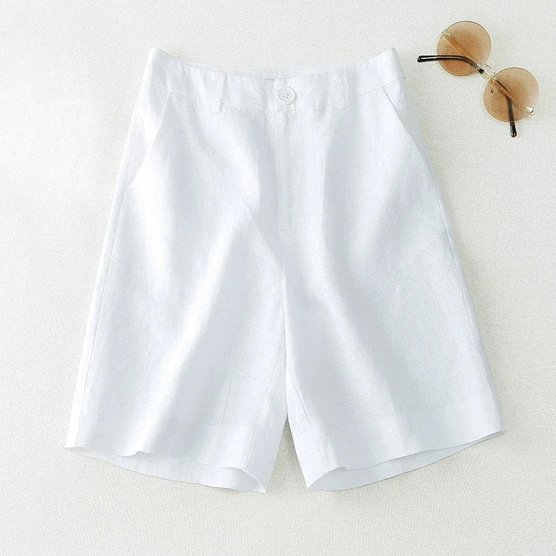 Style coréen pour l'été femmes Shorts lin demi genou longueur mi large femme pantalons courts Bermuda offre esthétique chaud Streetwear