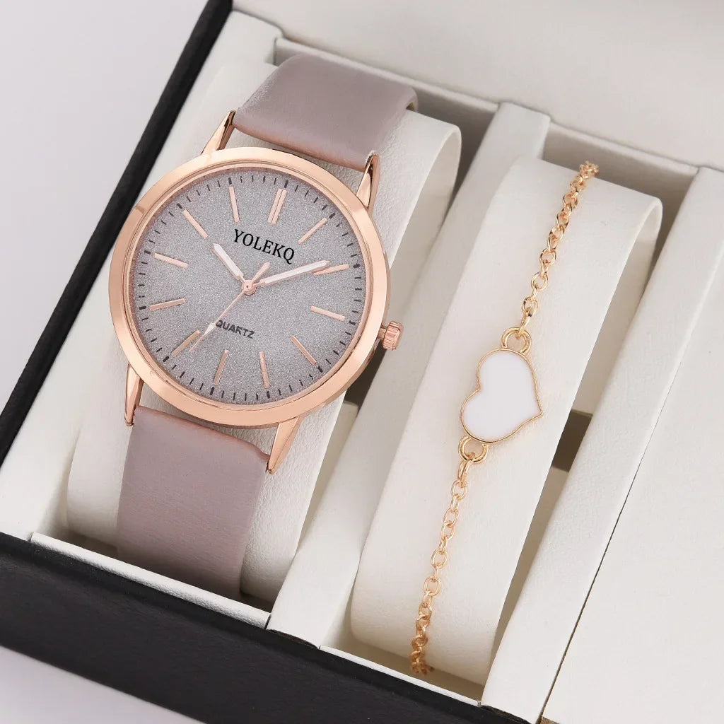 2 pièces ensemble femmes montres mode décontracté dames montres à Quartz bracelet en cuir montre femmes  (sans boîte)