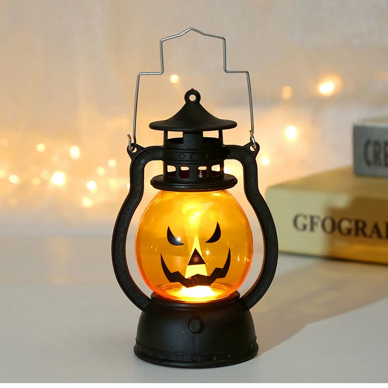 Lanterne à Citrouille LED pour Halloween, Lumière Fantôme, Bougie Rétro, Petite Lampe à Huile, Décoration de Maison, Accessoires d'Horreur
