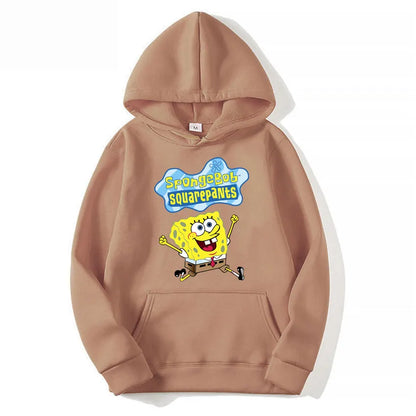 Sweat à capuche Anime Cartoon Bob l'éponge pour hommes et femmes, pull jaune décontracté, vêtements PVD pour couple, printemps, automne, nouveau, 2024