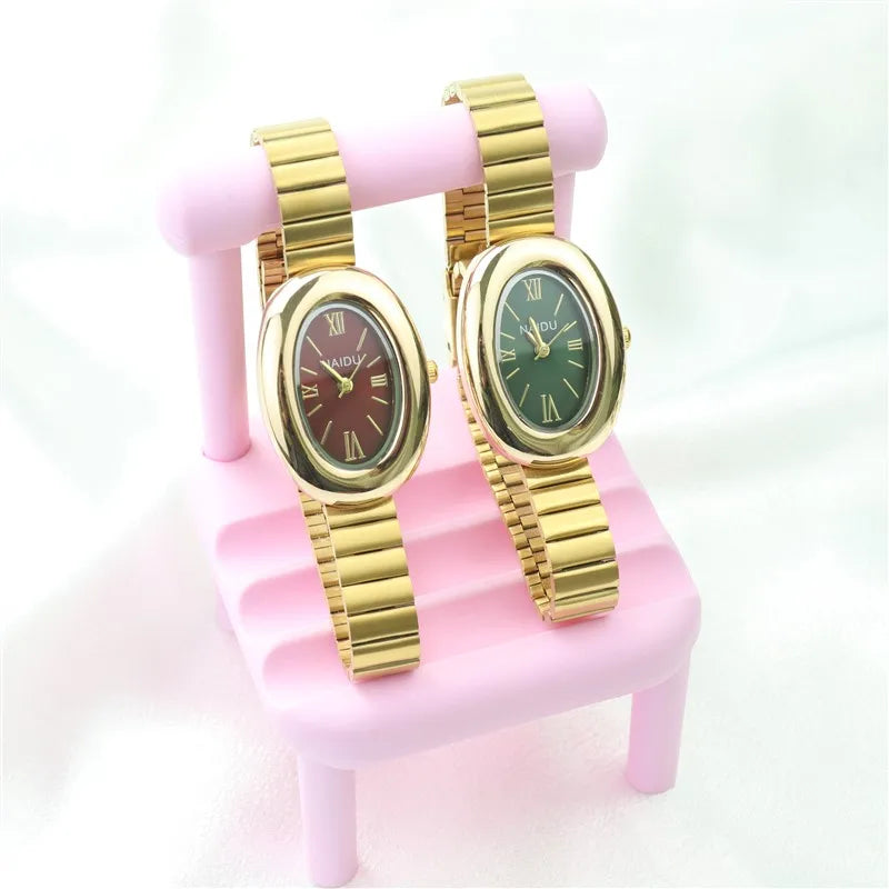 Belles montres ovales pour femmes et filles, bracelet Simple en cuir et acier inoxydable, nouvelle collection 2025