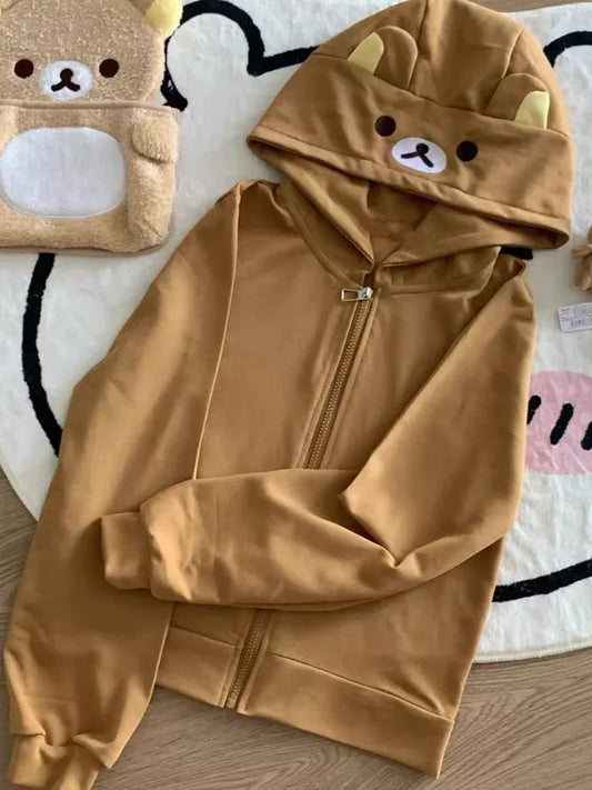 HOUZHOU Y2k Harajuku Streetwear sweat à capuche pour femme Style japonais Kawaii doux mignon dessin animé imprimé fermeture éclair sweat doux fille nouveau