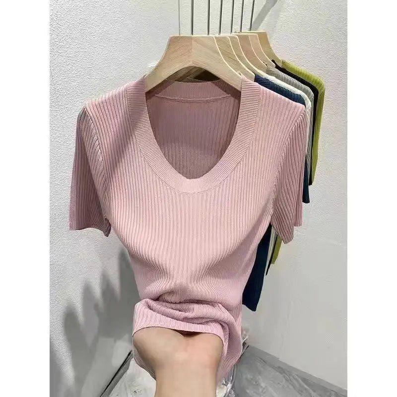 T-shirt d'été polyvalent à manches courtes pour femme, coupe couvertes, haut simple, piedmont Ice InjChic