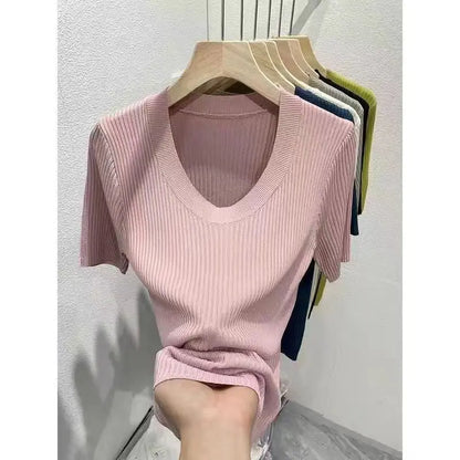T-shirt d'été polyvalent à manches courtes pour femme, coupe couvertes, haut simple, piedmont Ice InjChic